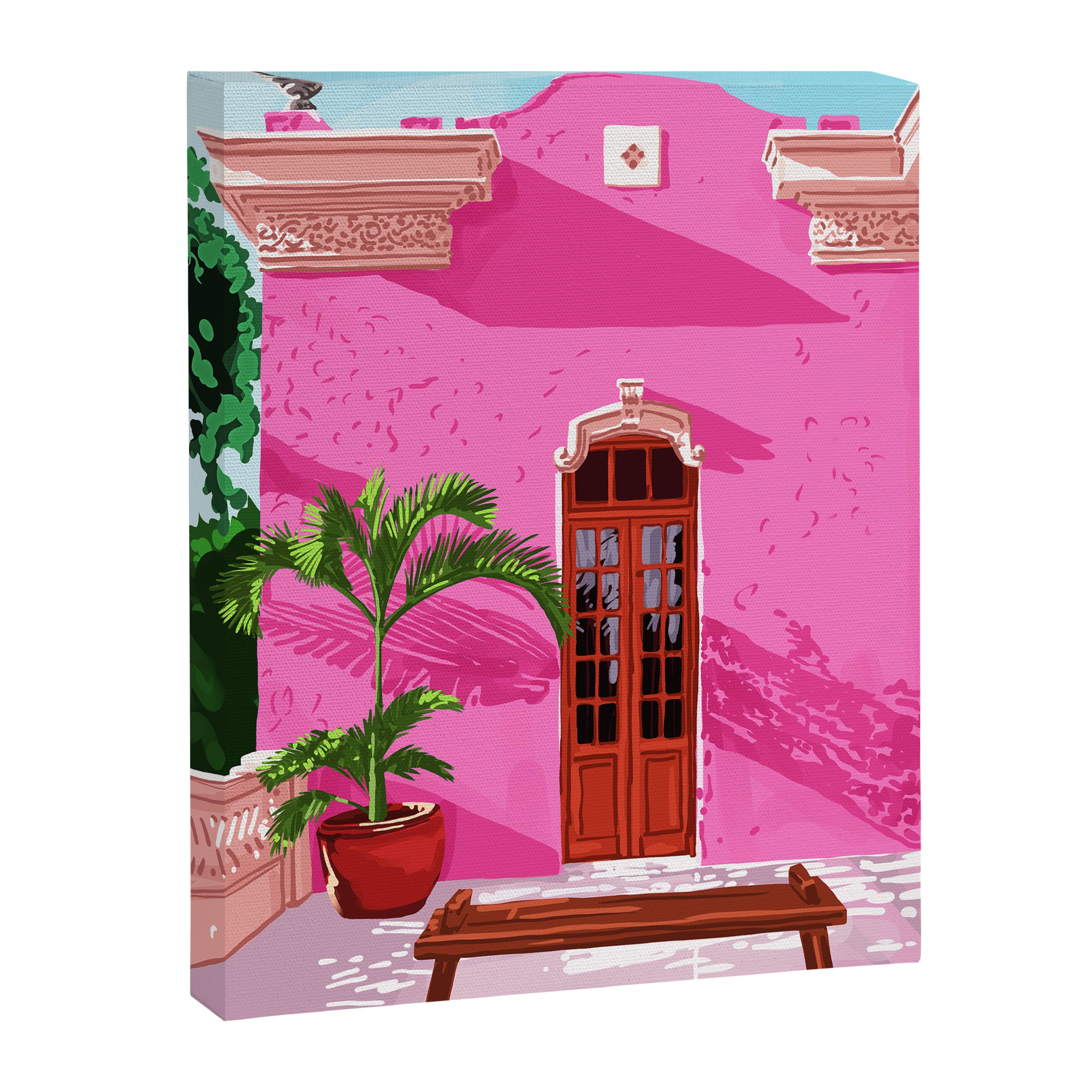 Pink Building Architecture | Pop Art Travel House Painting | Modern Bohemian Décor Spain Palace Canvas Print Gallery Image 6