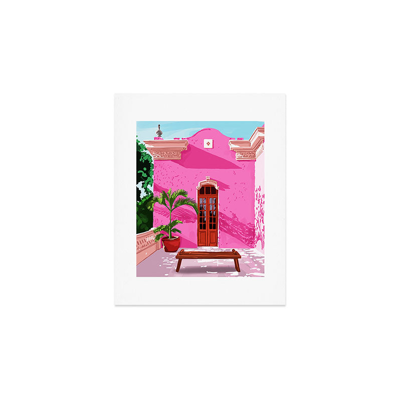Pink Building Architecture | Pop Art Travel House Painting | Modern Bohemian Décor Spain Palace Art Print Gallery Image 1