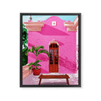 Pink Building Architecture | Pop Art Travel House Painting | Modern Bohemian Décor Spain Palace Framed Canvas Print Gallery Image 6