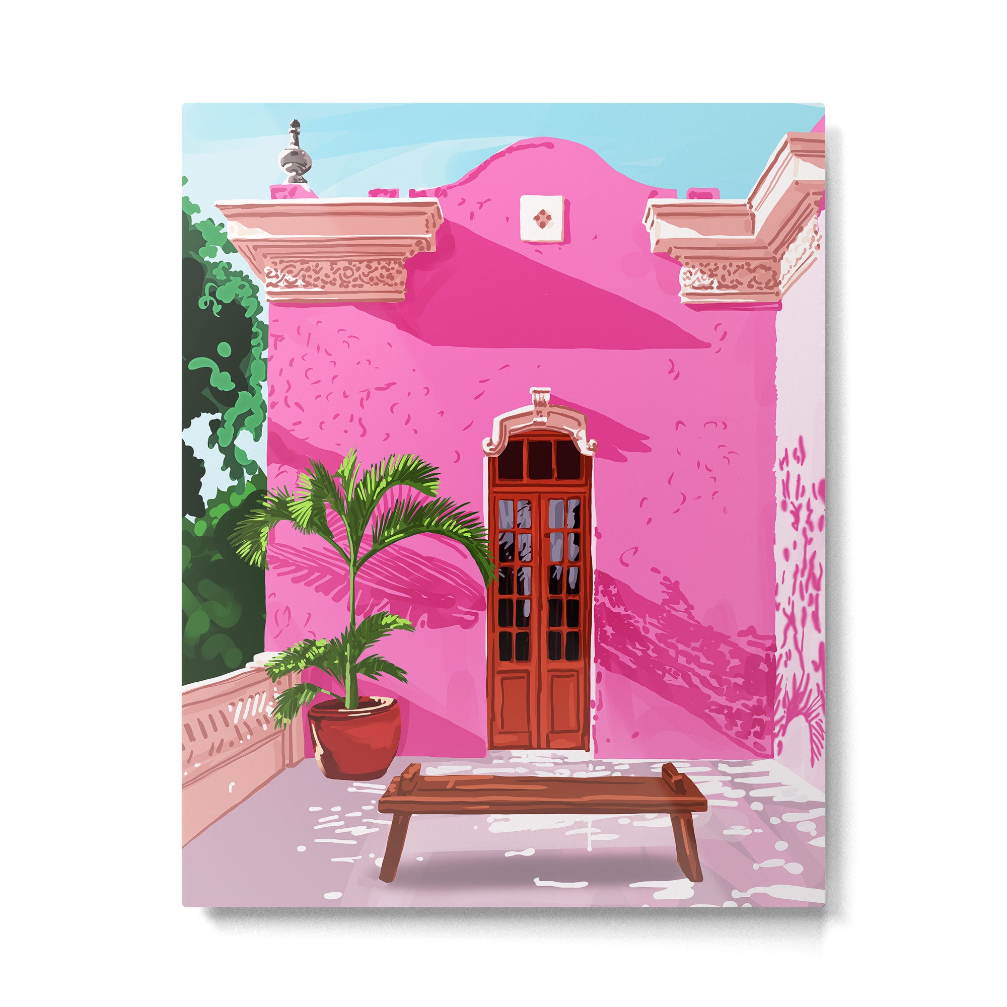 Pink Building Architecture | Pop Art Travel House Painting | Modern Bohemian Décor Spain Palace Metal Print Gallery Image 4
