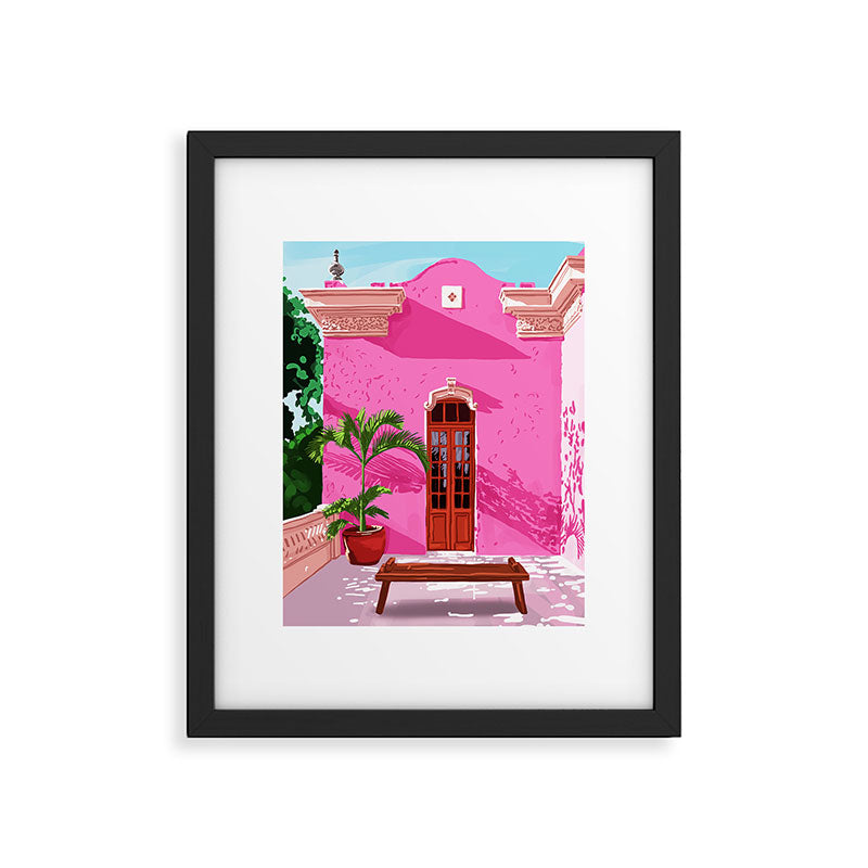 Pink Building Architecture | Pop Art Travel House Painting | Modern Bohemian Décor Spain Palace Framed Art Print Gallery Image 5