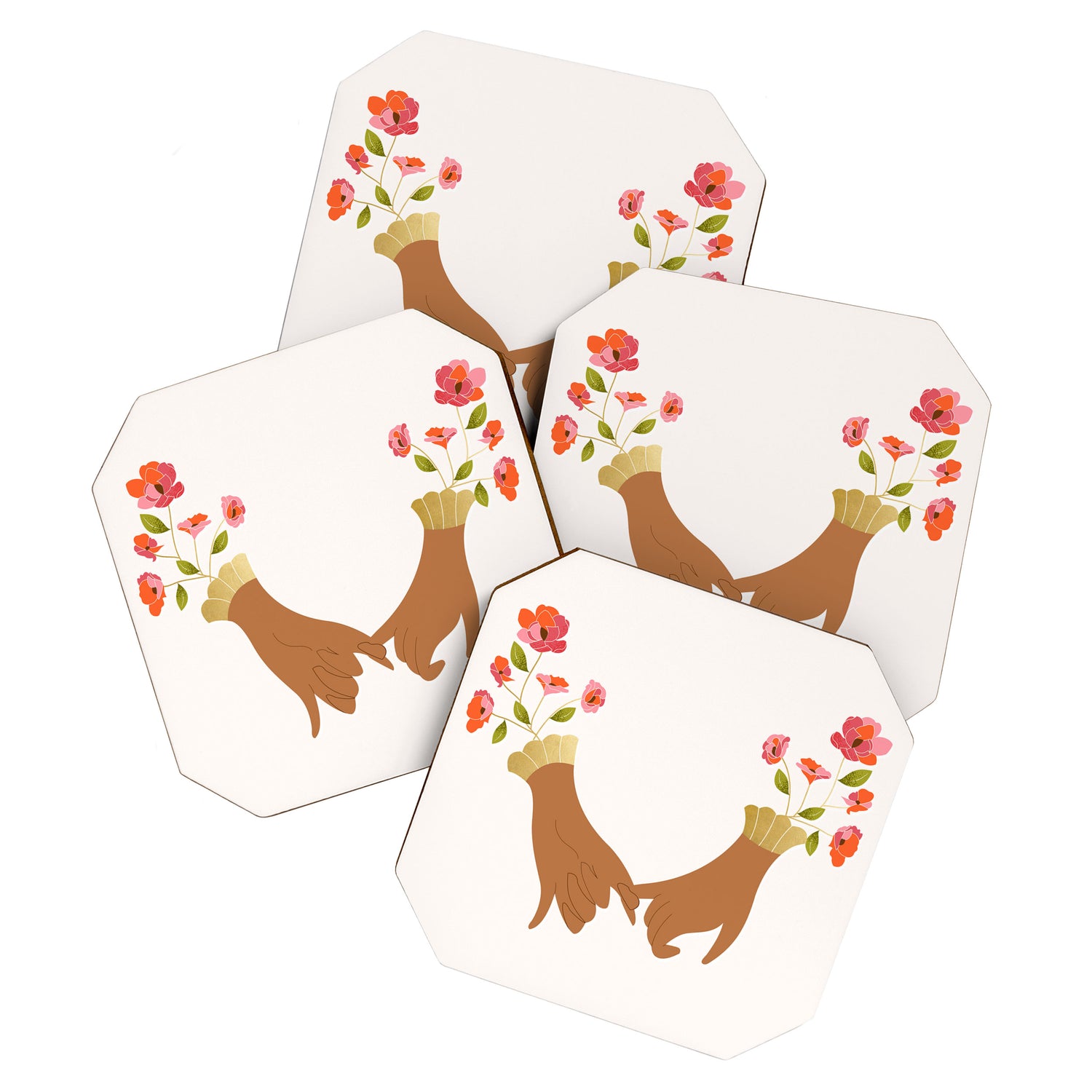 Pinky Promise | Valentine's Day Love Friendship | Floral Botanical Join Hands Forever  Coaster Gallery Image 1