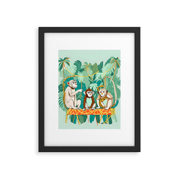 Play Date, Monkeys Jungle Playing Animals, Mischievous Wildlife Forest Tropical Nature, Funny Cute Snake Adventure, Bohemian Quirky Illustration Painting Framed Art Print Gallery Image 1