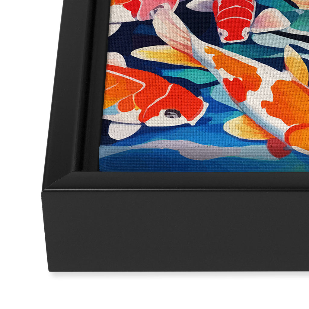 Point of View, Individuality Koi Fish Yoga Meditation, Woman Glasses Vision Concept, Fishpond Eclectic Vintage Painting Framed Canvas Print Gallery Image 3