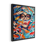 Point of View, Individuality Koi Fish Yoga Meditation, Woman Glasses Vision Concept, Fishpond Eclectic Vintage Painting Framed Canvas Print Gallery Image 2
