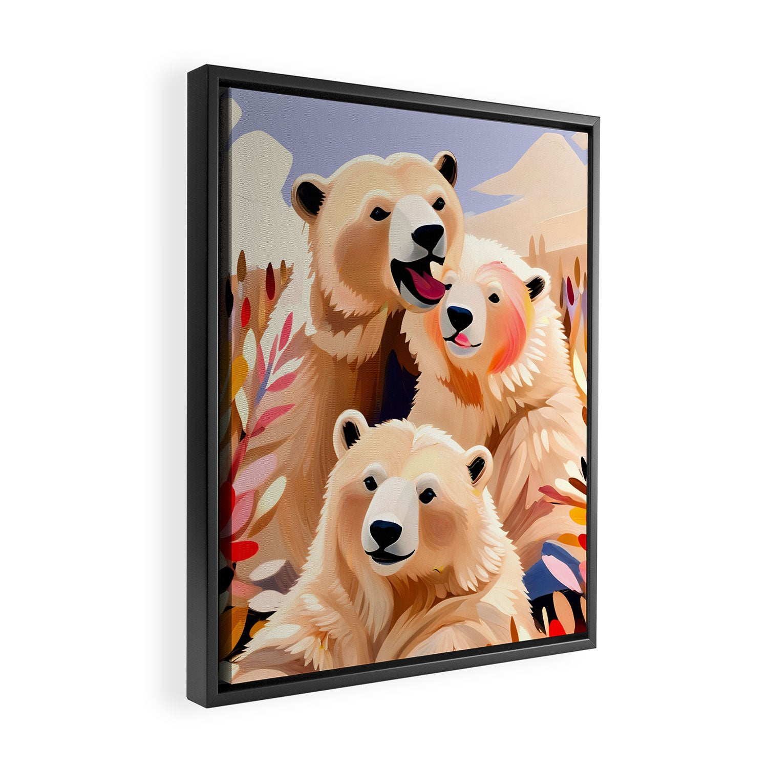 Polar Bears, Wildlife Animals Forest Wild, Jungle Bohemian Eclectic Boho, Winter North Pole Painting Framed Canvas Print Gallery Image 2