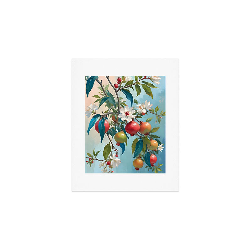 Pomegranate Sweetness, Botanical Vintage Illustration, Jungle Forest Plants Fruits, Food Blossom Garden Painting Art Print Gallery Image 1