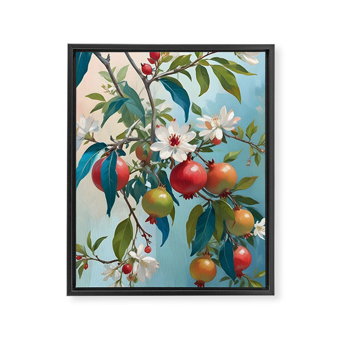 Pomegranate Sweetness, Botanical Vintage Illustration, Jungle Forest Plants Fruits, Food Blossom Garden Painting Framed Canvas Print Gallery Image 1
