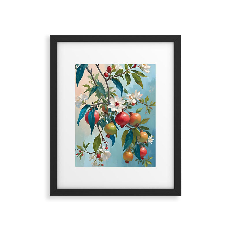Pomegranate Sweetness, Botanical Vintage Illustration, Jungle Forest Plants Fruits, Food Blossom Garden Painting Framed Art Print Gallery Image 5