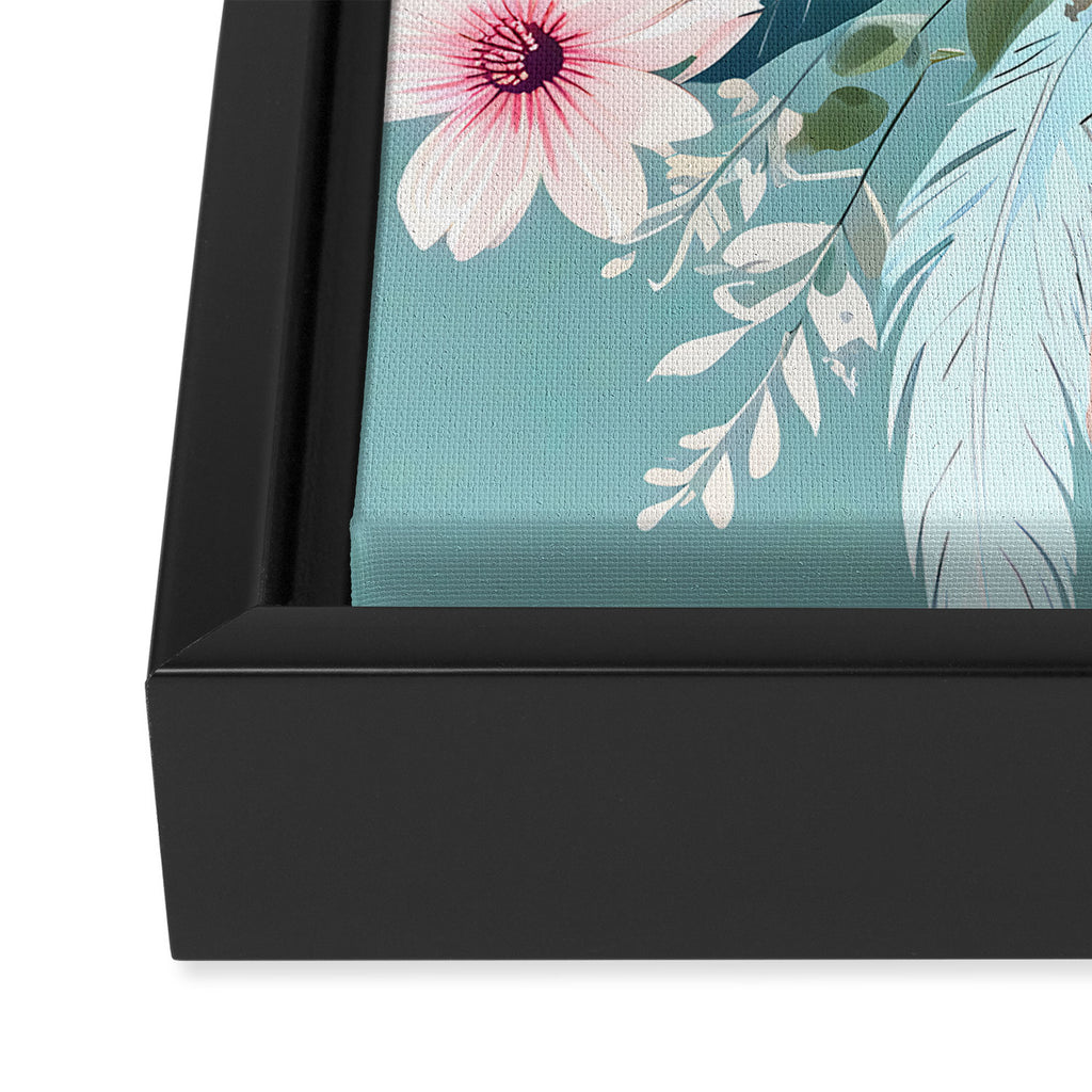 Powder Blue Blossom, Floral Subdued Pastel Teal Botanical Winter, Flowers Bloom Plants Illustration, Vintage Bohemian Chic Garden Painting  Framed Canvas Print Gallery Image 3