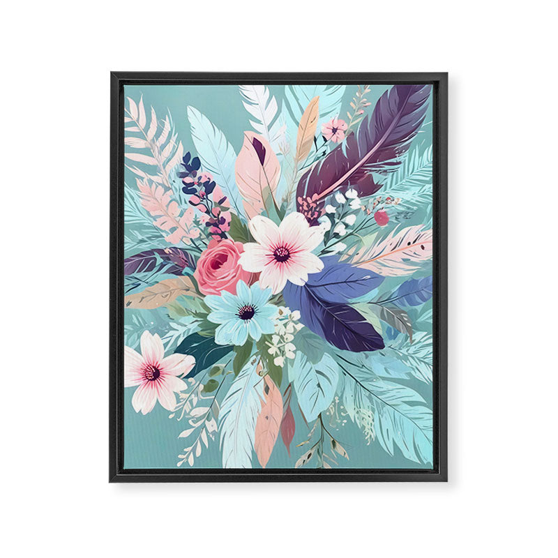 Powder Blue Blossom, Floral Subdued Pastel Teal Botanical Winter, Flowers Bloom Plants Illustration, Vintage Bohemian Chic Garden Painting  Framed Canvas Print Gallery Image 6