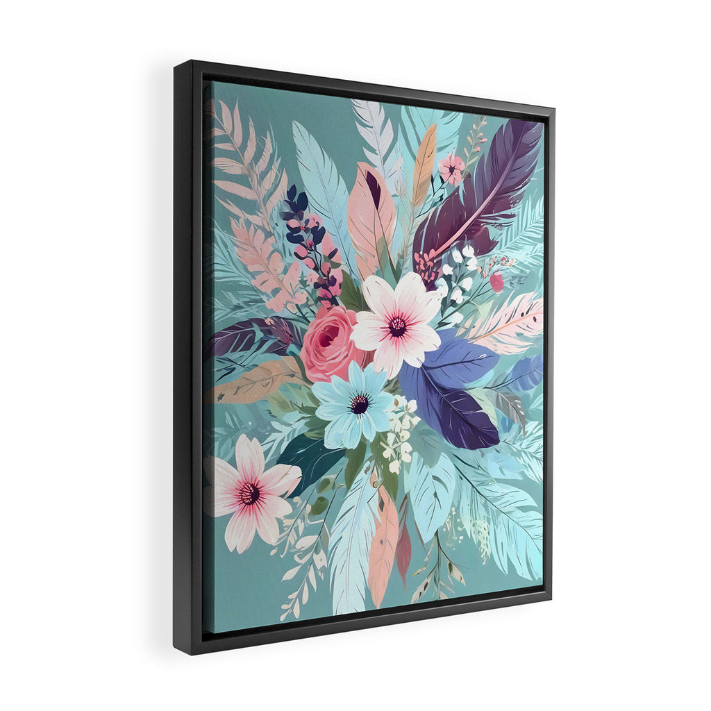 Powder Blue Blossom, Floral Subdued Pastel Teal Botanical Winter, Flowers Bloom Plants Illustration, Vintage Bohemian Chic Garden Painting  Framed Canvas Print Gallery Image 2