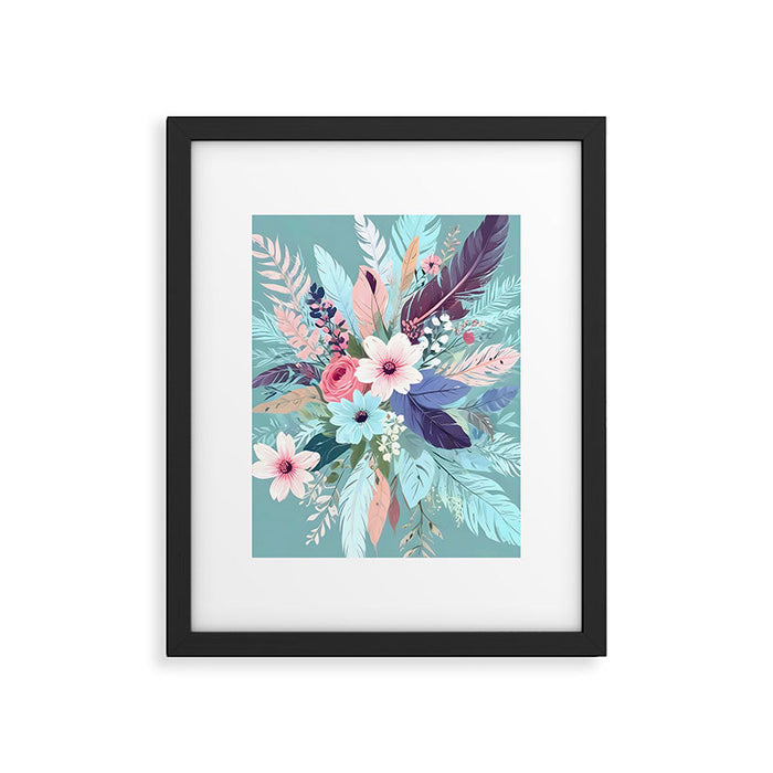 Powder Blue Blossom, Floral Subdued Pastel Teal Botanical Winter, Flowers Bloom Plants Illustration, Vintage Bohemian Chic Garden Painting  Framed Art Print Gallery Image 1