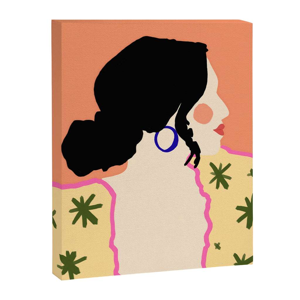 Profile, Bohemian Woman Casual Illustration, Eclectic Feminine Chic Pastel Painting, Girl Boss Lady Dress Up, Floral People Moods Canvas Print Gallery Image 6