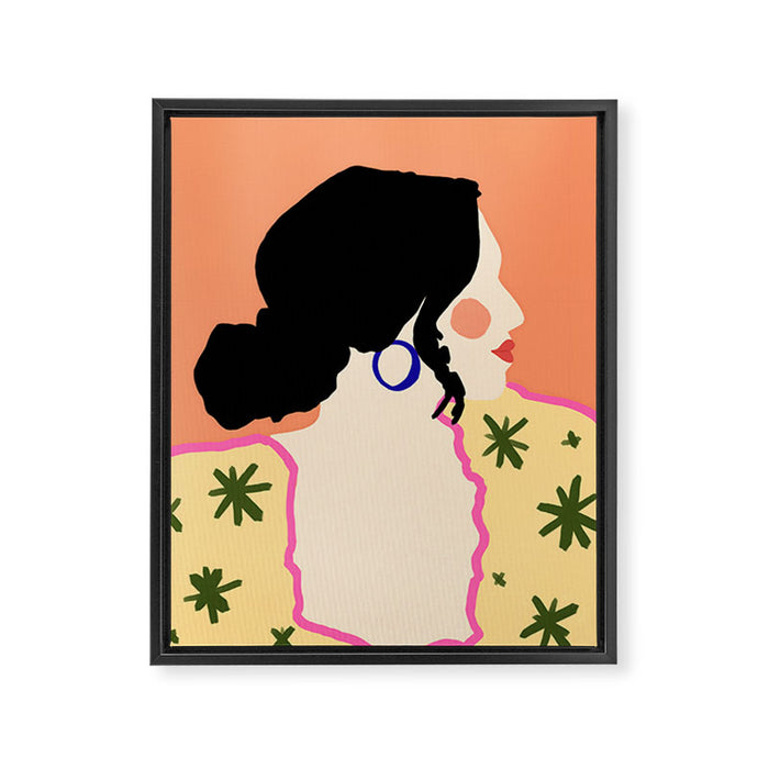 Profile, Bohemian Woman Casual Illustration, Eclectic Feminine Chic Pastel Painting, Girl Boss Lady Dress Up, Floral People Moods Framed Canvas Print Gallery Image 1