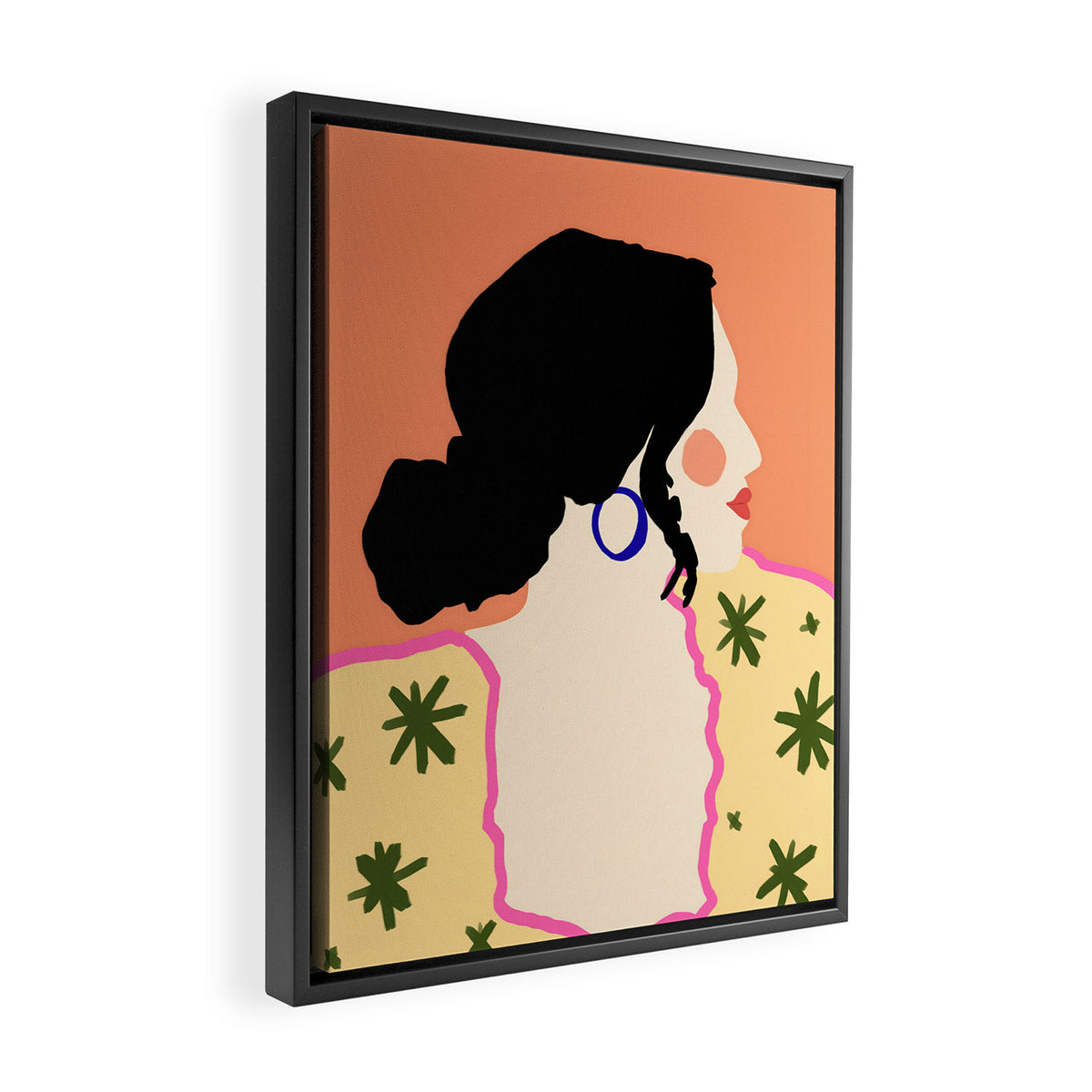 Profile, Bohemian Woman Casual Illustration, Eclectic Feminine Chic Pastel Painting, Girl Boss Lady Dress Up, Floral People Moods Framed Canvas Print Gallery Image 2