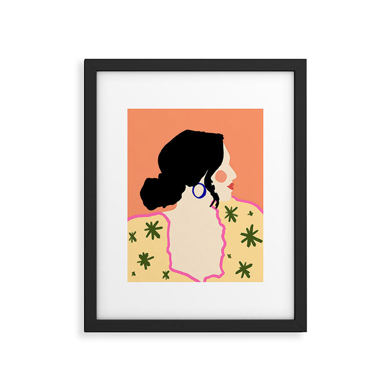Profile, Bohemian Woman Casual Illustration, Eclectic Feminine Chic Pastel Painting, Girl Boss Lady Dress Up, Floral People Moods Framed Art Print Gallery Image 5