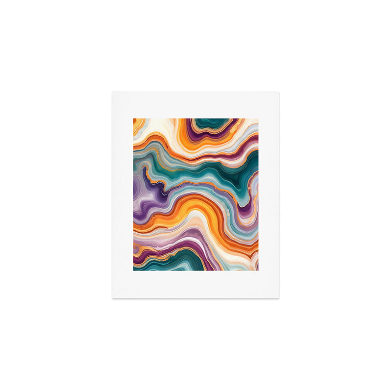 Purple, Teal & Gold Agate, Abstract Texture Nature Pattern, Marble Luxe Eclectic Luxury Stone Rock, Intricate Geometric Bohemian Contemporary Boho Gift Art Print Gallery Image 1