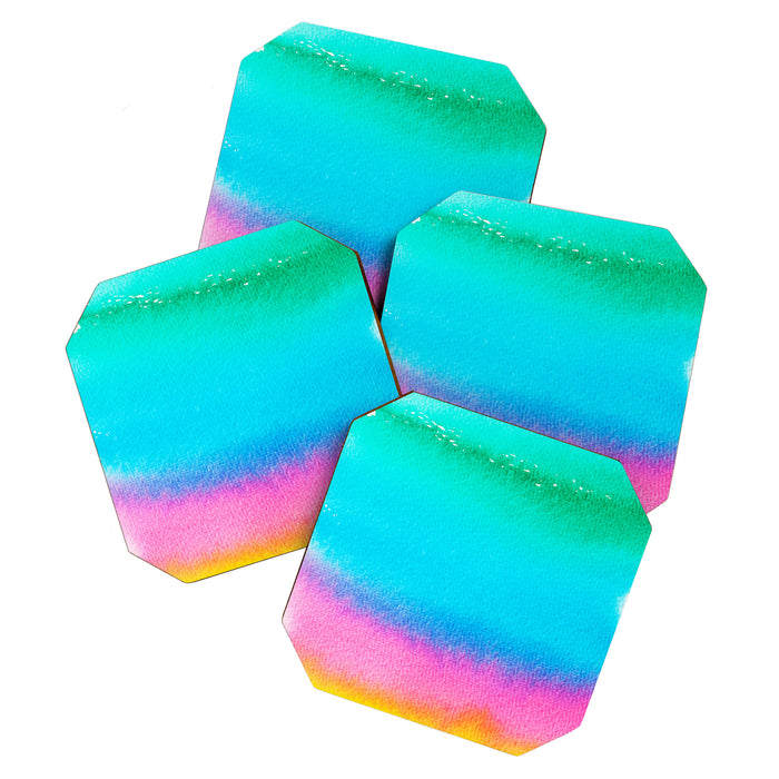 Rainbow, Watercolor Painting Abstract Colorful Fun, Urban Eclectic Contemporary Party Bohemian Coaster Gallery Image 1