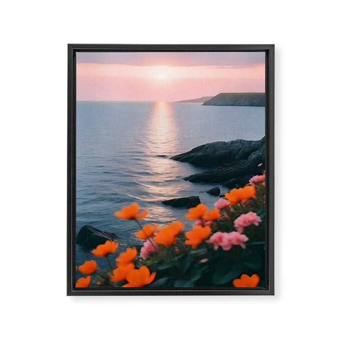 Rocky Beach Sunset, Nature Ocean Landscape Scenic Travel, Mountain Adventure Trek Beach Outdoors, Mindful Photography Framed Canvas Print Gallery Image 1