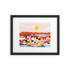 Romantic Landscape, Nature Travel Sunset Painting, Brush Strokes Vivid Colorful Eclectic, Bohemian Sky Mountain Adventure Positivity Mindset Framed Art Print Gallery Image 5