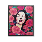 Roses Bloom Every Time I Think of You, Flowers Floral Woman Face, Feminine Chic Pink Nature Fashion Beauty, Vintage Female Eclectic Bohemian Painting  Framed Canvas Print Gallery Image 6