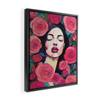 Roses Bloom Every Time I Think of You, Flowers Floral Woman Face, Feminine Chic Pink Nature Fashion Beauty, Vintage Female Eclectic Bohemian Painting  Framed Canvas Print Gallery Image 2