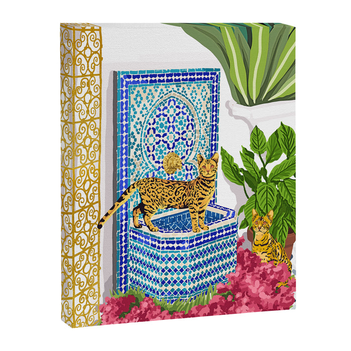 Royal Bengal Cats | Palace Pets & Architecture Building | Exotic Travel Urban Jungle Terrazzo Tiles Canvas Print Gallery Image 1
