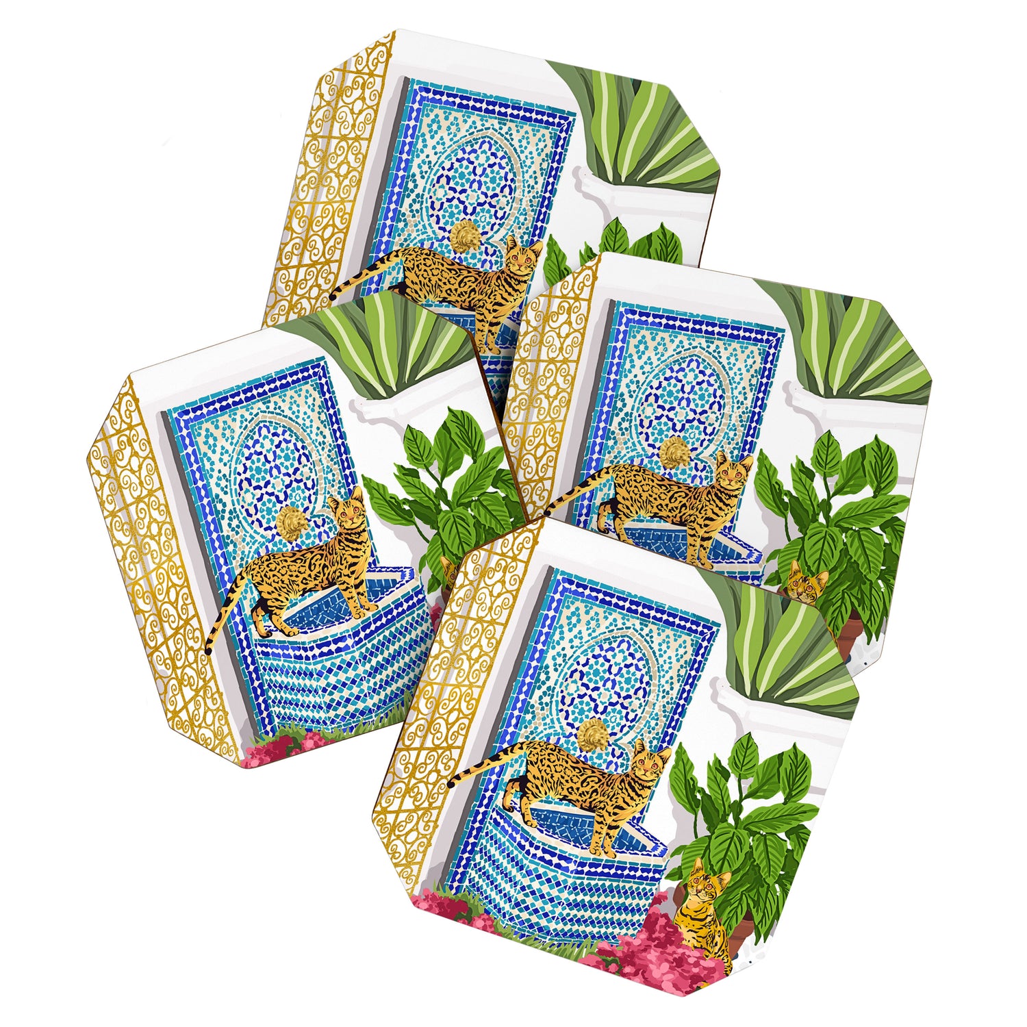 Royal Bengal Cats | Palace Pets & Architecture Building | Exotic Travel Urban Jungle Terrazzo Tiles Coaster Gallery Image 1