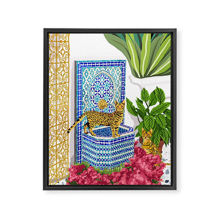 Royal Bengal Cats | Palace Pets & Architecture Building | Exotic Travel Urban Jungle Terrazzo Tiles Framed Canvas Print Gallery Image 1