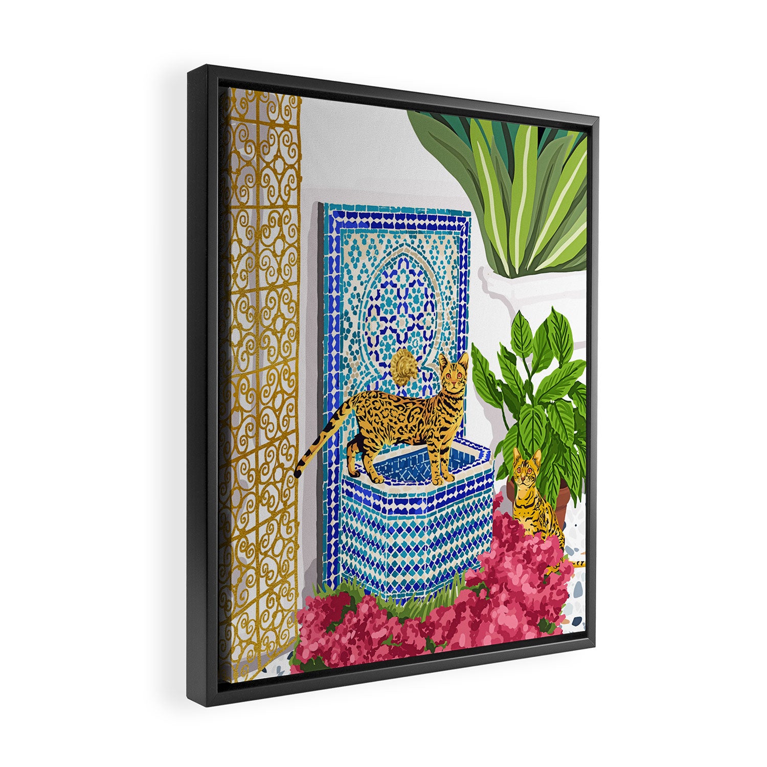 Royal Bengal Cats | Palace Pets & Architecture Building | Exotic Travel Urban Jungle Terrazzo Tiles Framed Canvas Print Gallery Image 2