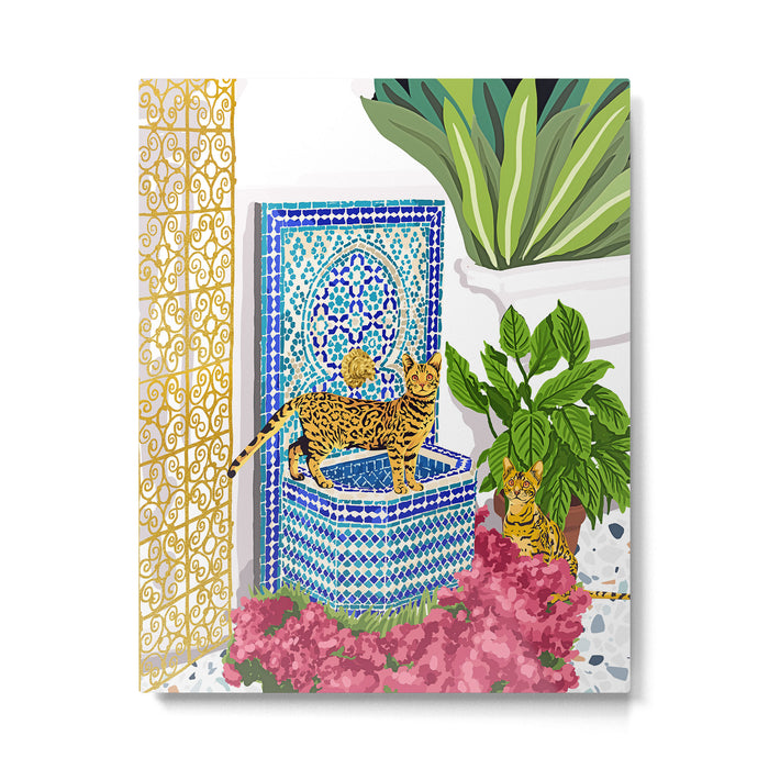 Royal Bengal Cats | Palace Pets & Architecture Building | Exotic Travel Urban Jungle Terrazzo Tiles Metal Print Gallery Image 1