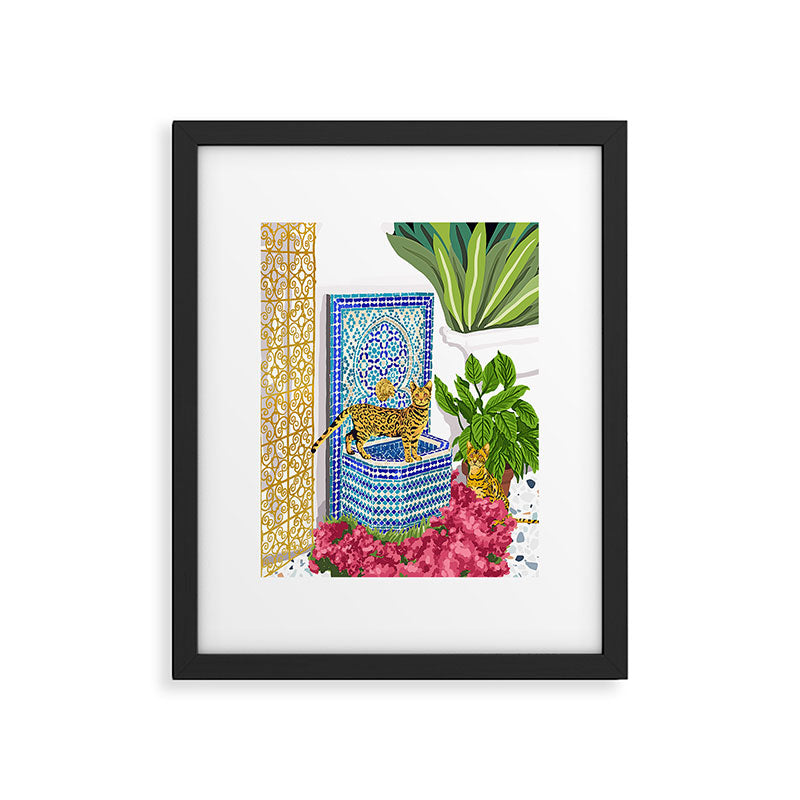 Royal Bengal Cats | Palace Pets & Architecture Building | Exotic Travel Urban Jungle Terrazzo Tiles Framed Art Print Gallery Image 6