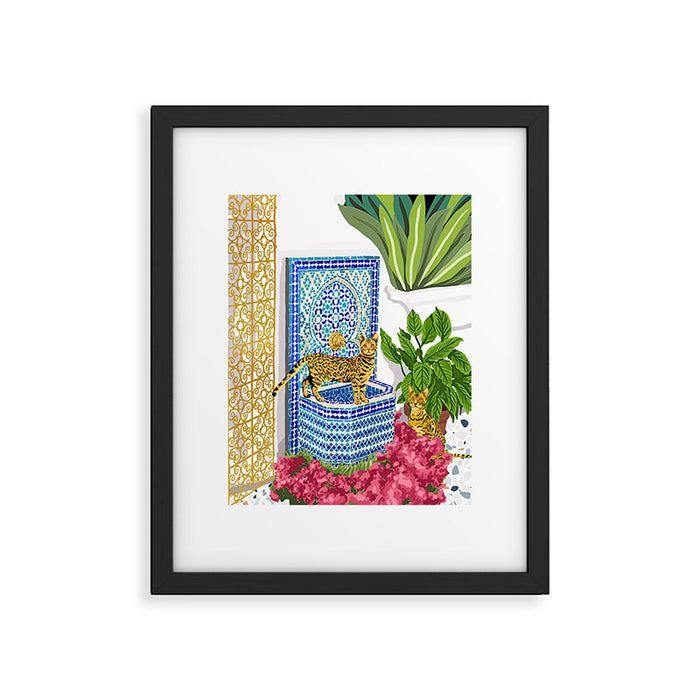 Royal Bengal Cats | Palace Pets & Architecture Building | Exotic Travel Urban Jungle Terrazzo Tiles Framed Art Print Gallery Image 1