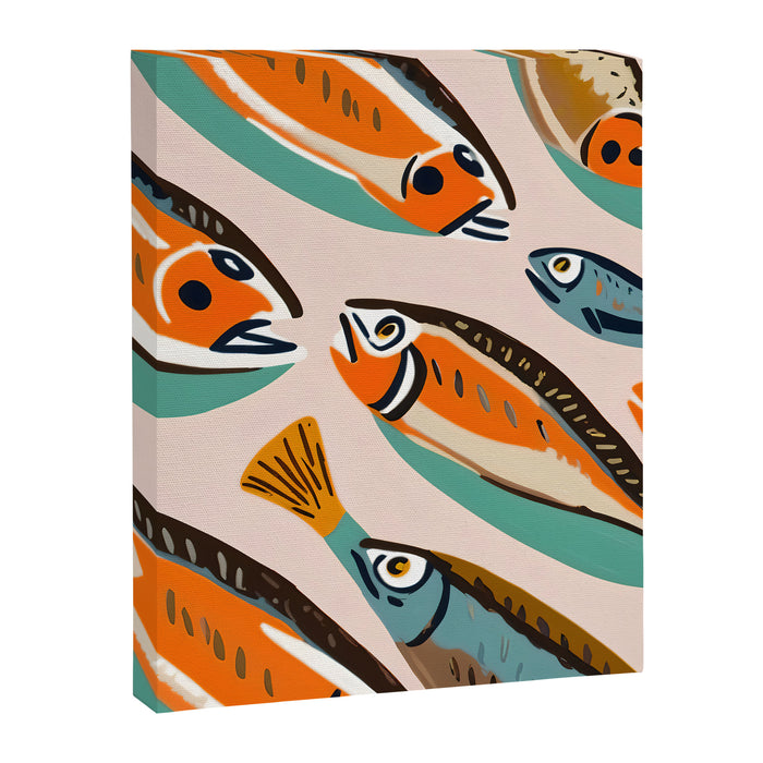 Sardines, Colorful Bohemian Eclectic Fish Animals, Ocean Life Seawater Quirky Whimsical, Pastel Illustration Painting Canvas Print Gallery Image 1