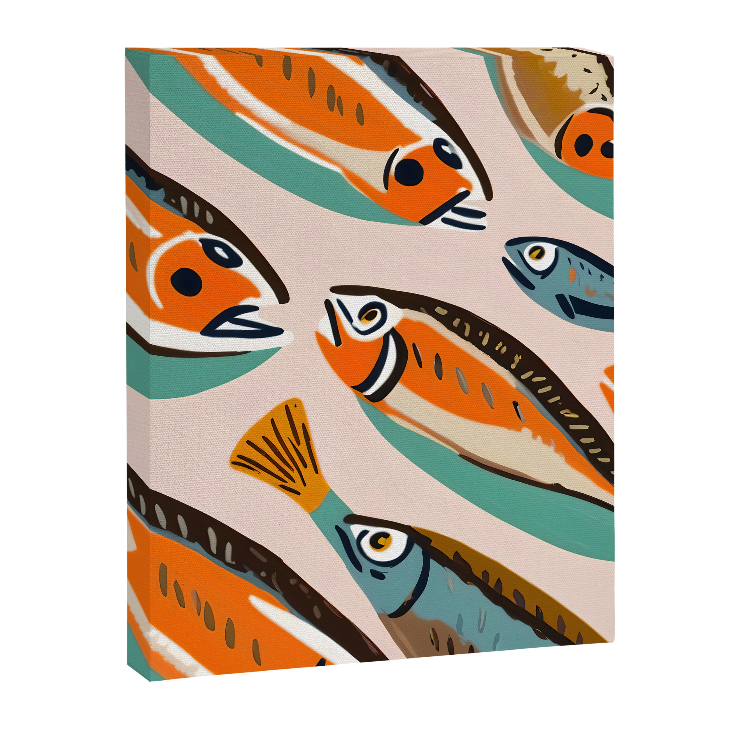Sardines, Colorful Bohemian Eclectic Fish Animals, Ocean Life Seawater Quirky Whimsical, Pastel Illustration Painting Canvas Print Gallery Image 6