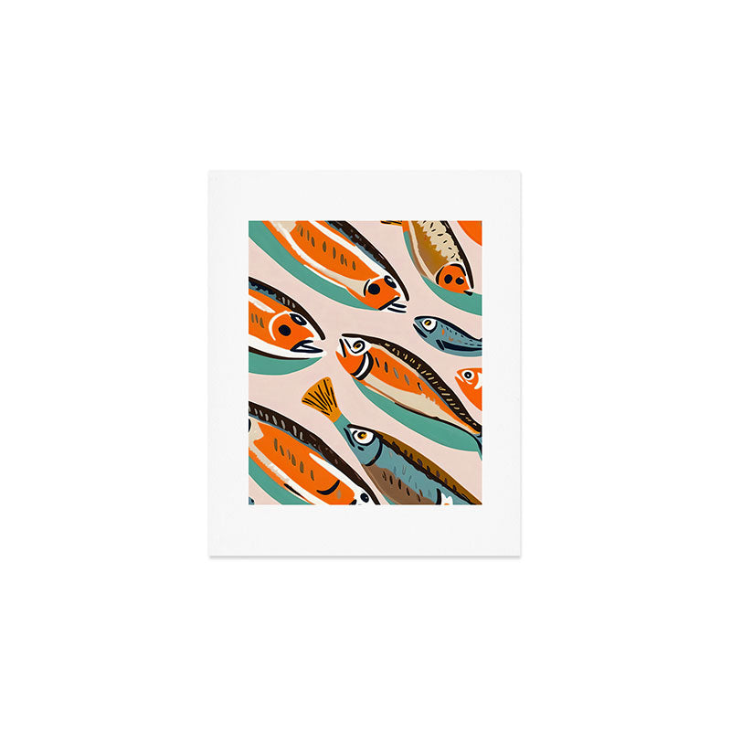 Sardines, Colorful Bohemian Eclectic Fish Animals, Ocean Life Seawater Quirky Whimsical, Pastel Illustration Painting Art Print Gallery Image 1