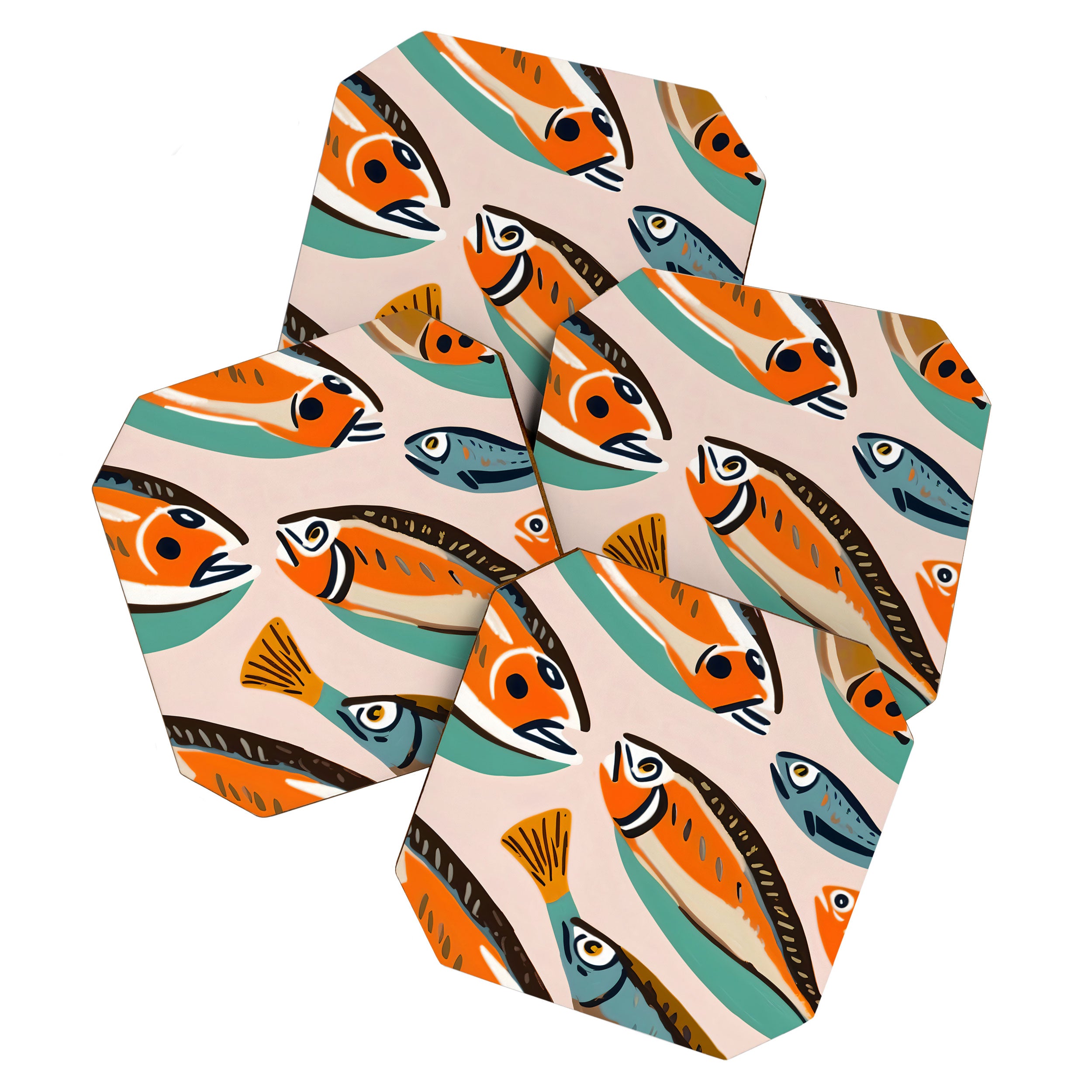 Sardines, Colorful Bohemian Eclectic Fish Animals, Ocean Life Seawater Quirky Whimsical, Pastel Illustration Painting Coaster Gallery Image 1