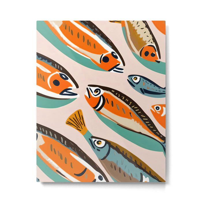 Sardines, Colorful Bohemian Eclectic Fish Animals, Ocean Life Seawater Quirky Whimsical, Pastel Illustration Painting Metal Print Gallery Image 1