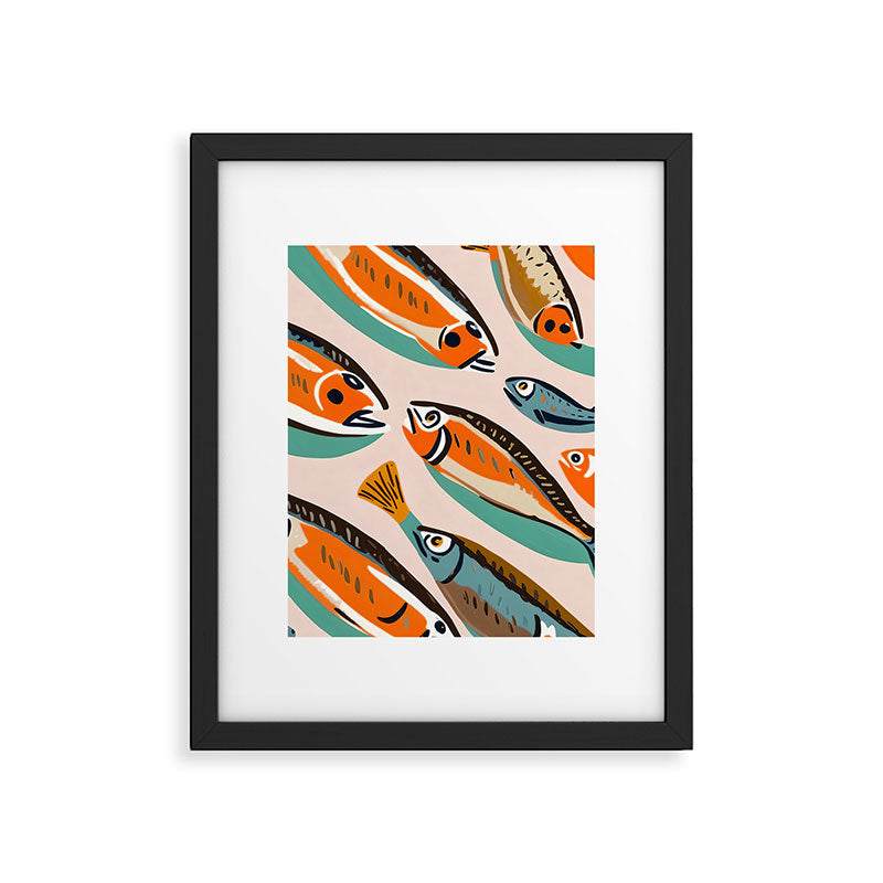 Sardines, Colorful Bohemian Eclectic Fish Animals, Ocean Life Seawater Quirky Whimsical, Pastel Illustration Painting Framed Art Print Gallery Image 5