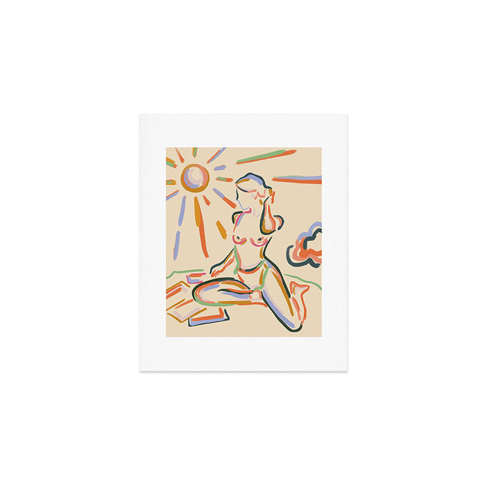 Self Love, Abstract Bohemian Woman Line Art, Feminism Boho Eclectic Beach Summer Sunny Reader Art Print Gallery Image 1