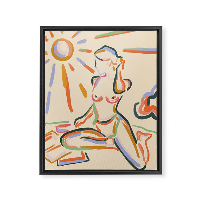 Self Love, Abstract Bohemian Woman Line Art, Feminism Boho Eclectic Beach Summer Sunny Reader Framed Canvas Print Gallery Image 1