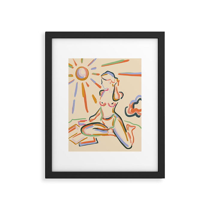 Self Love, Abstract Bohemian Woman Line Art, Feminism Boho Eclectic Beach Summer Sunny Reader Framed Art Print Gallery Image 1
