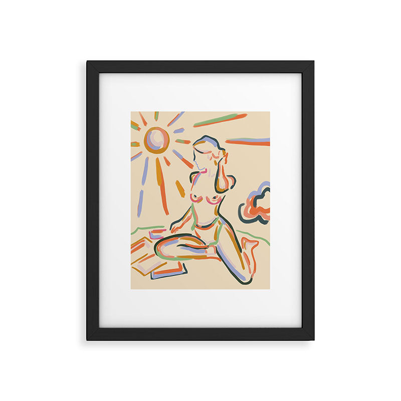 Self Love, Abstract Bohemian Woman Line Art, Feminism Boho Eclectic Beach Summer Sunny Reader Framed Art Print Gallery Image 5