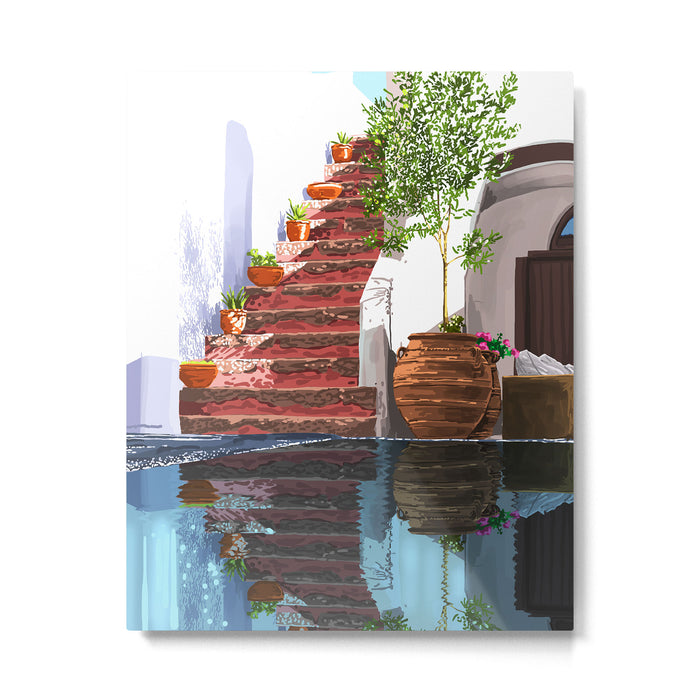 Serenity Weekend | Mindful Travel Greece Architecture | Rustic Earthy Swim Pool | Peace & Positivity Metal Print Gallery Image 1