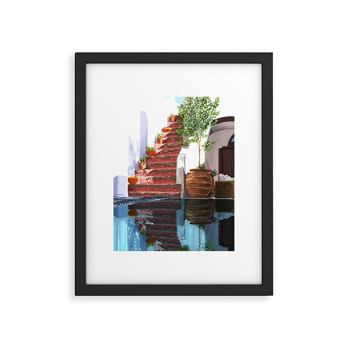 Serenity Weekend | Mindful Travel Greece Architecture | Rustic Earthy Swim Pool | Peace & Positivity Framed Art Print Gallery Image 1
