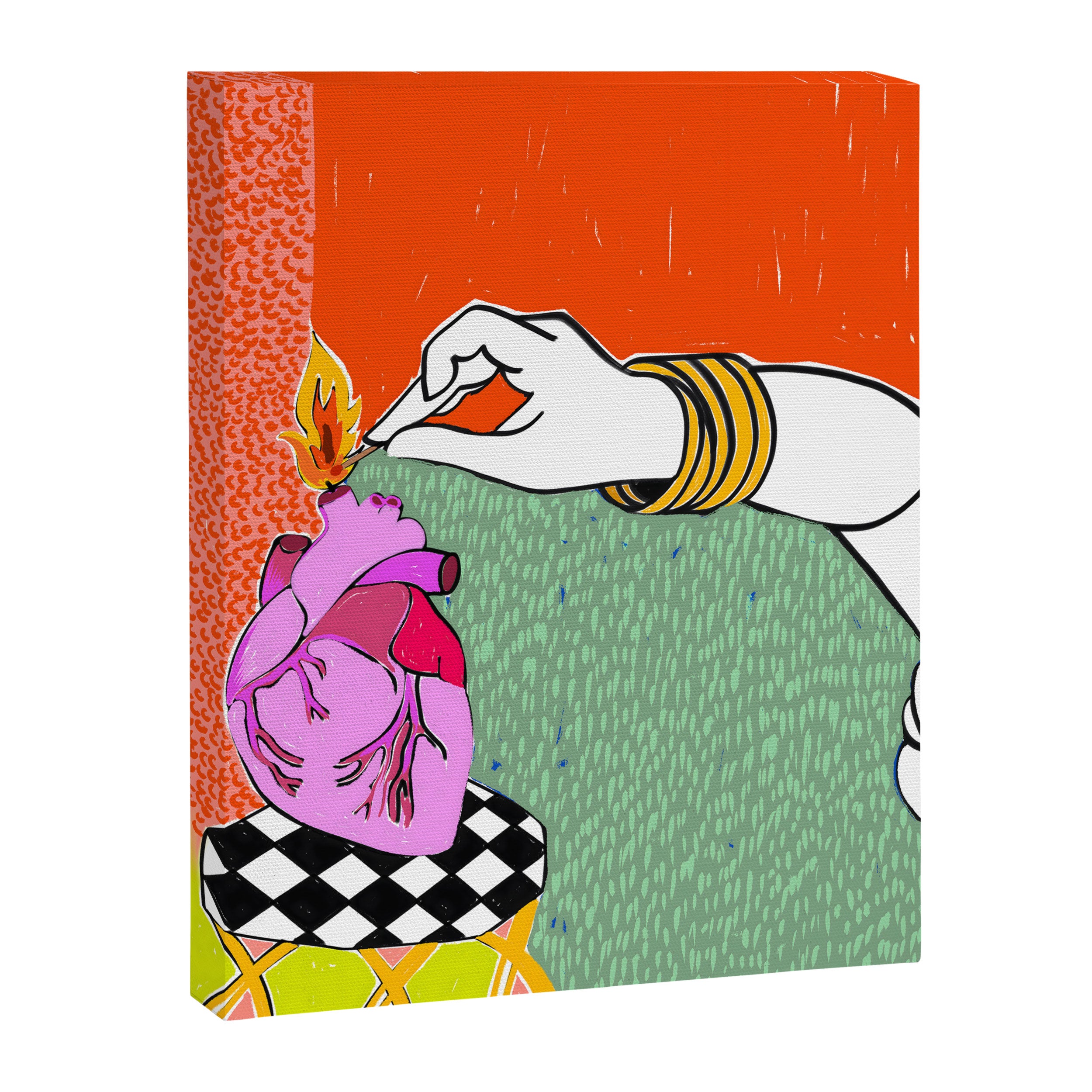 Set My Heart On Fire, Abstract Quirky Maximalist Eclectic, Maximalism Bold Pop of Color Painting, Illustration Pop Art Love  Canvas Print Gallery Image 6