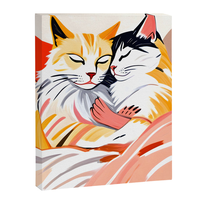 Sleepover, Cats Animals Pets In Love, Affection Cute Companion One Night Stand, Cat Mom Couple Romance Painting Canvas Print Gallery Image 1