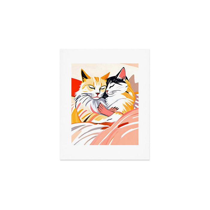Sleepover, Cats Animals Pets In Love, Affection Cute Companion One Night Stand, Cat Mom Couple Romance Painting Art Print Gallery Image 1