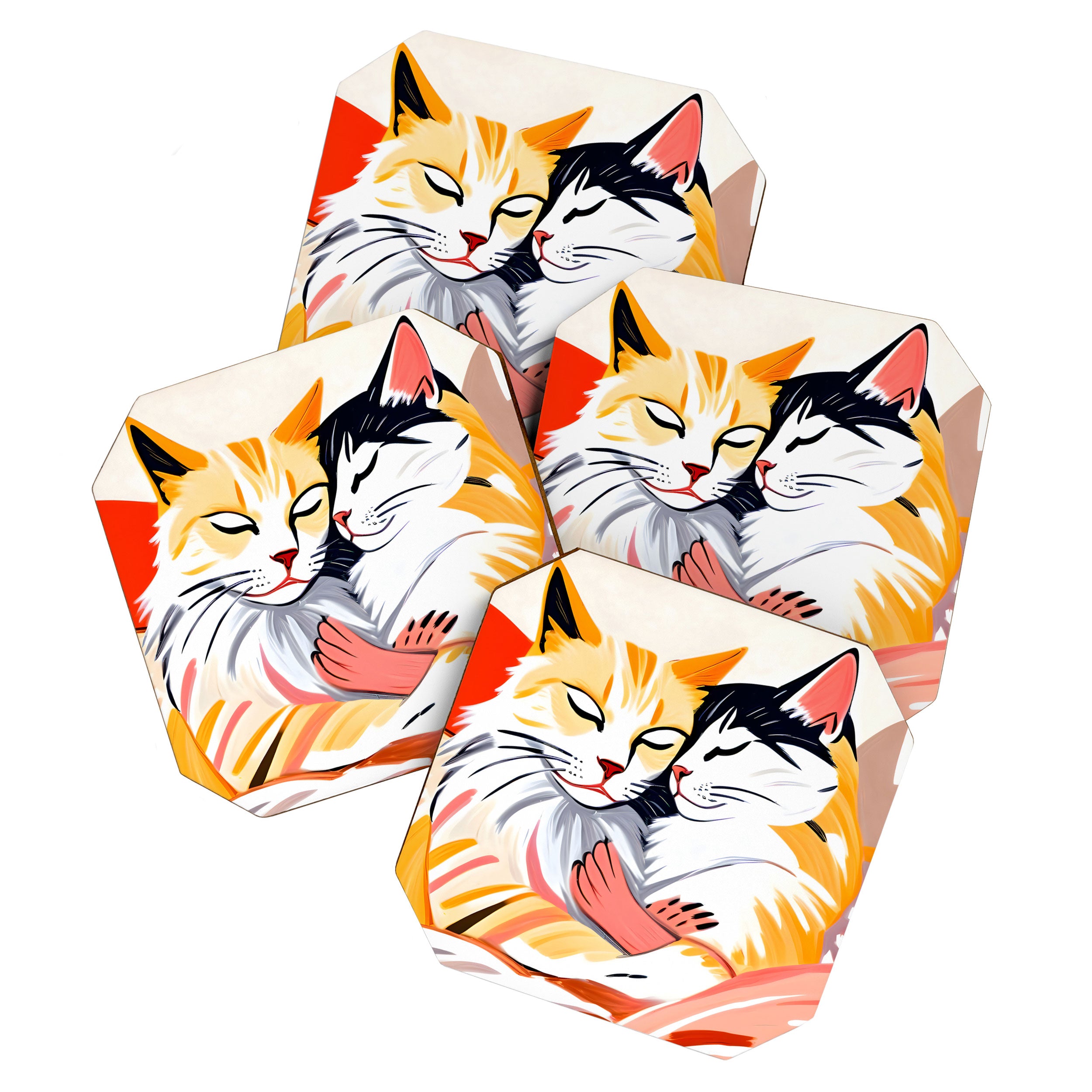 Sleepover, Cats Animals Pets In Love, Affection Cute Companion One Night Stand, Cat Mom Couple Romance Painting Coaster Gallery Image 1
